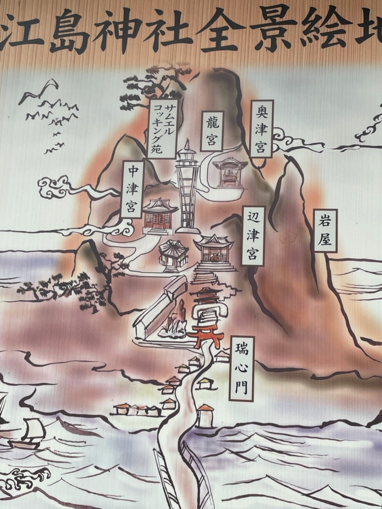 江の島内の神社全景の絵地図