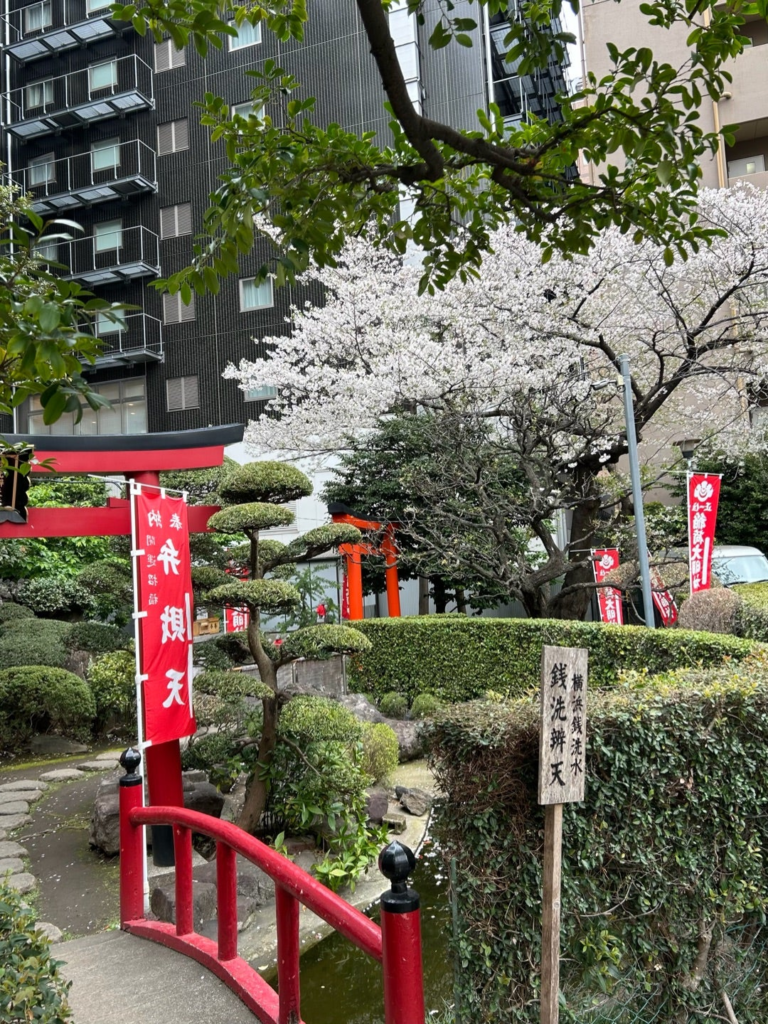弁天様を祀る岩屈では銭洗い場として人気スポットとなっています。今朝は誰もいませんでした。