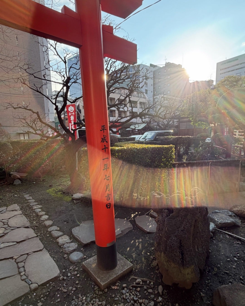 鳥居を見たら見た事のない美しい光の輪がありました。古いものが終わり、新しい始まりの訪れを予感しました。